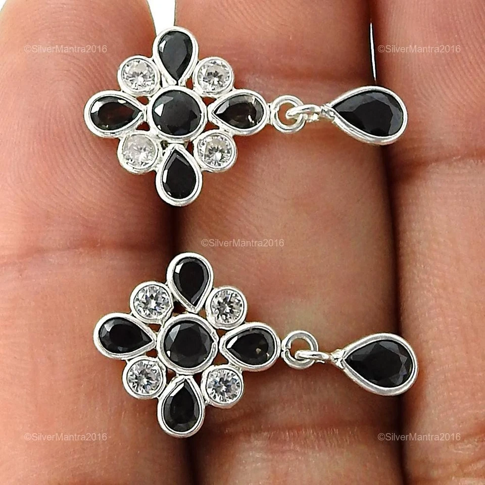 Orecchini Pendenti In Argento Massiccio 925 Con Gemma In Zirconia Cubica - Immagine 3 di 4