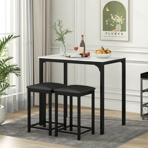 Juego de comedor de 3 piezas de contraaltura mesa de mármol sintético y 2 sillas barra de cocina nuevo - Imagen 4 de 12