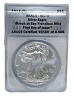 ANACS MS 70 First Day of Issue 2012 S San Francisco American Silver Eagle Coin