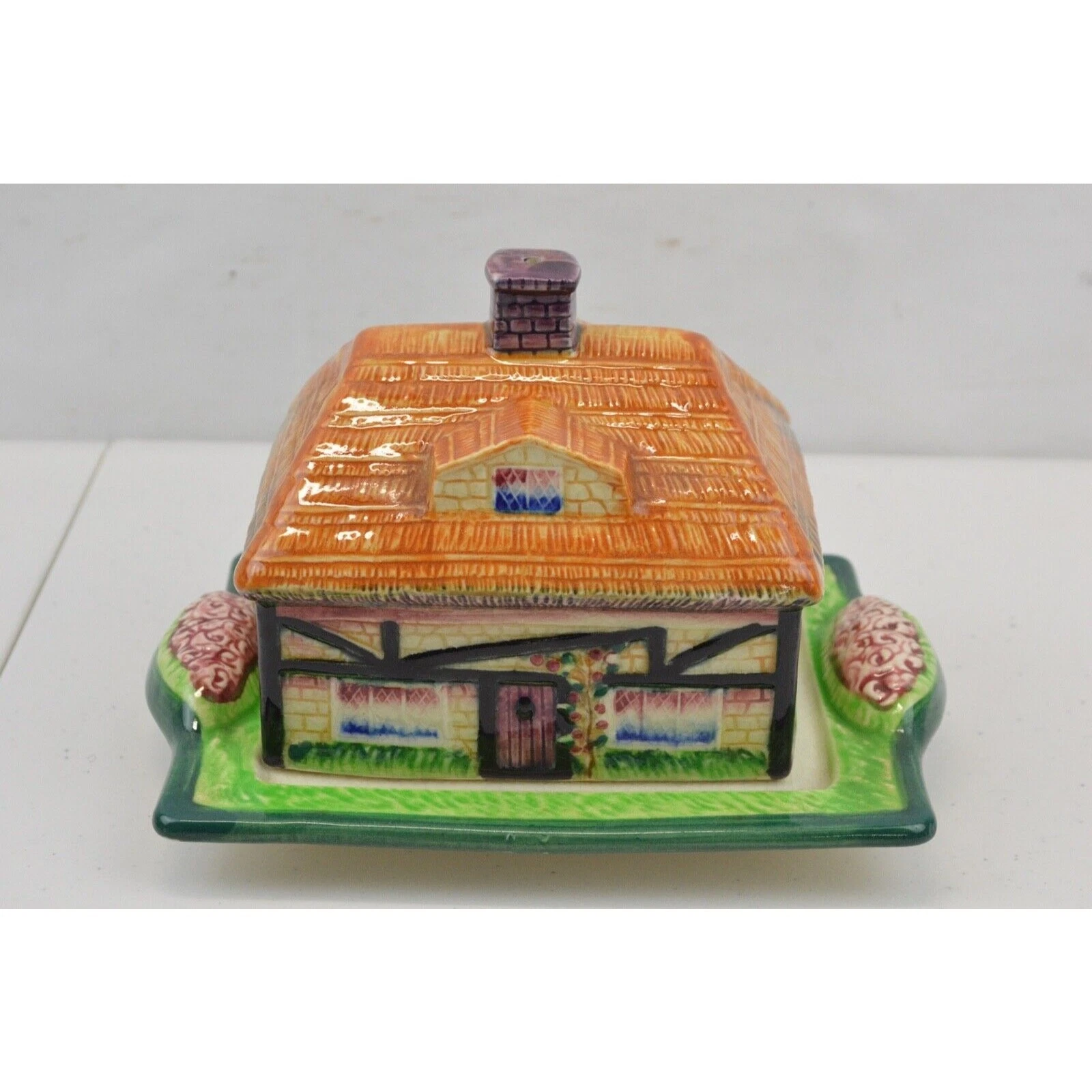 Vintage Marutomo Ware Farm House Butter Cottage Cheese Dish Keeper Hand Painted