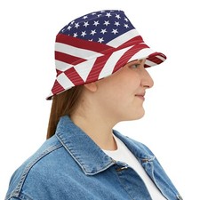 USA America flag Bucket Sun fisherman Hat Size L, S