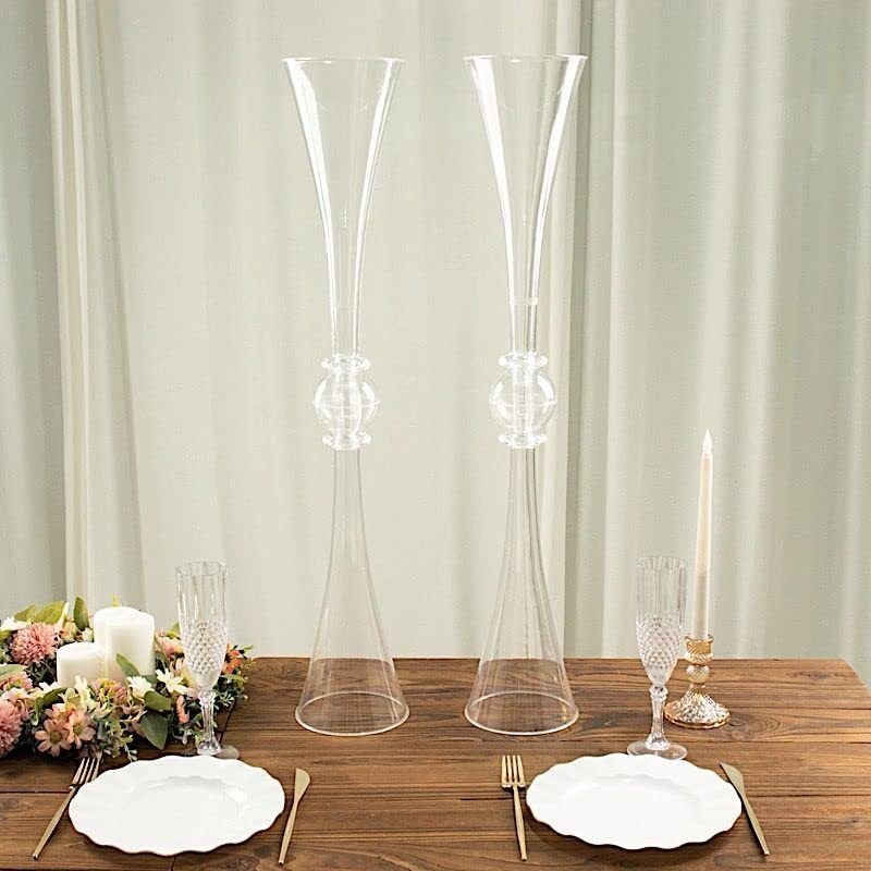 BalsaCircle 2 Clear 31 in Plastic Reversible Trumpet Flower Vases Centerpiece...