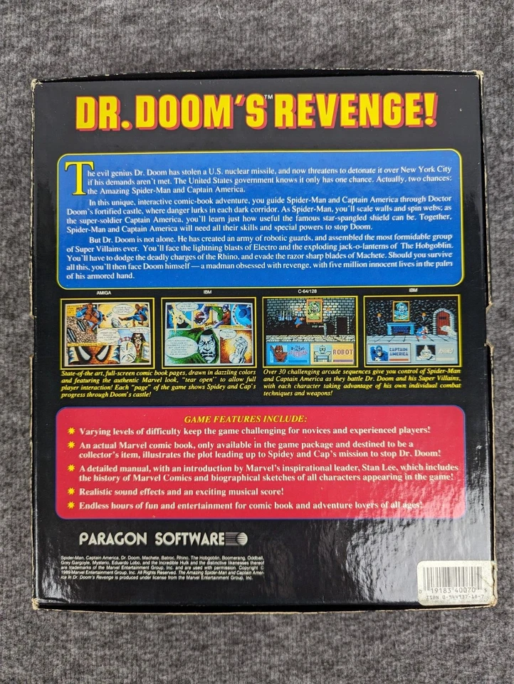 Dr. Doom's Revenge PC Big Box Juego 5.25" Paragon - Spider Man, Capitán Americano Foto 2 de 4