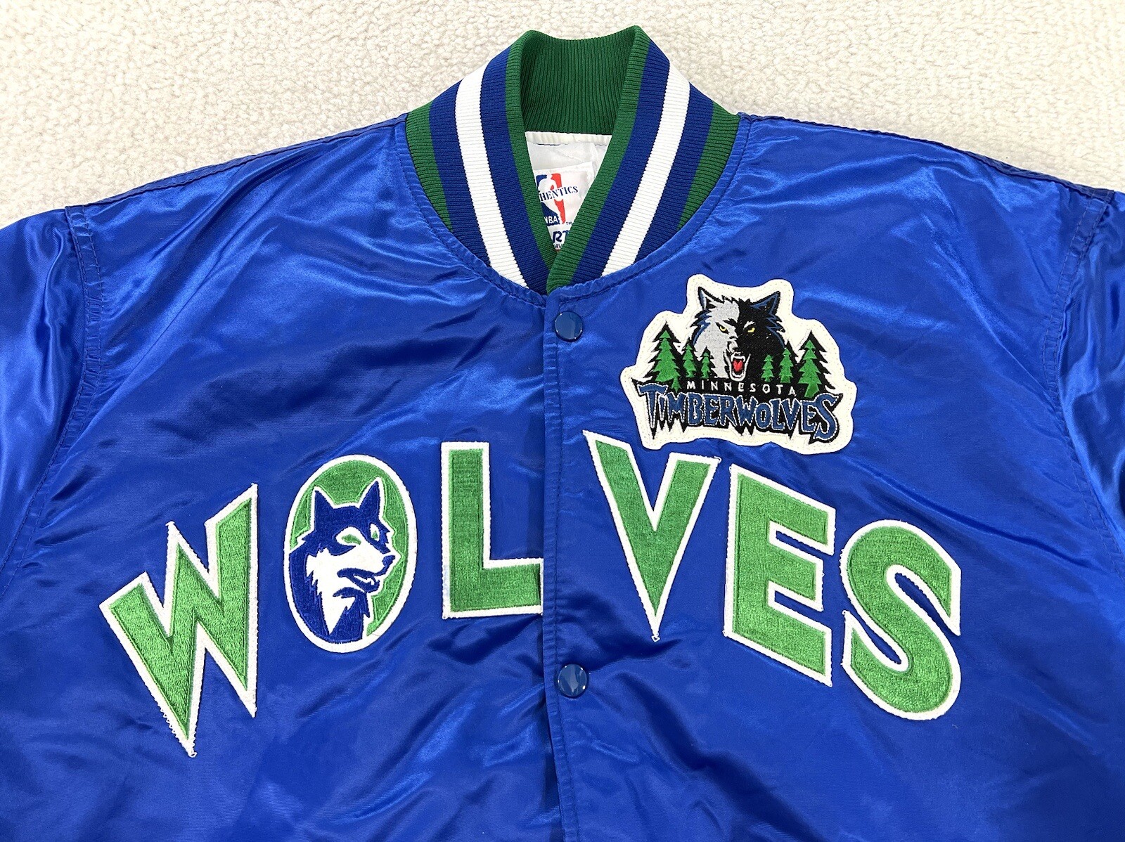 Vintage Starter Minnesota Timberwolves Satin Jacket Blue Basketball NBA Mens XL