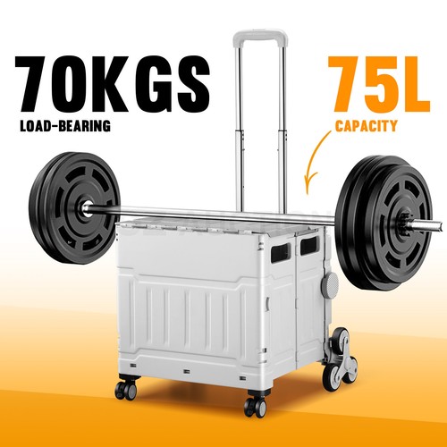Foldable Shopping Cart Trolley Basket Luggage Grocery Storage Rolling Crate 75L - Picture 3 of 12