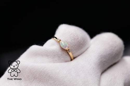 Minimalist Marquise Australian Solid Opal Diamond Ring 18K Yellow Gold - Picture 11 of 11