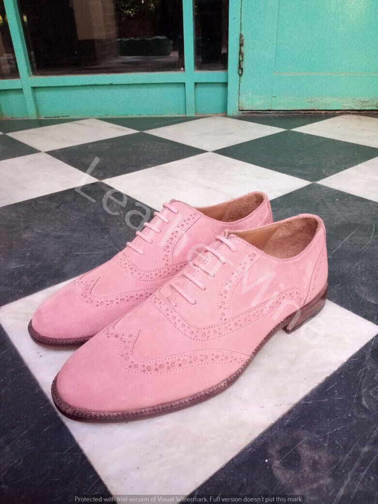 New Handmade Men's Dress Shoes Pink Leather Wingtip Oxford Shoes Formal  Shoes | eBay