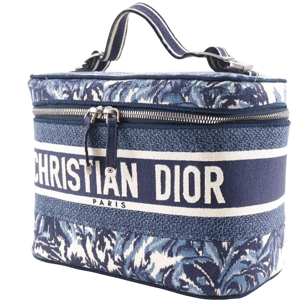 Christian Dior Voyage Vanity Palms Sac à Main Brodé Toile Bleu Marine Blanc Femme