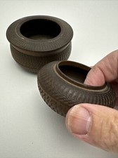 2 Carved Wood Round Trinket Bowls - Missing Lids - 3" and 3 1/2" - Made In Japan