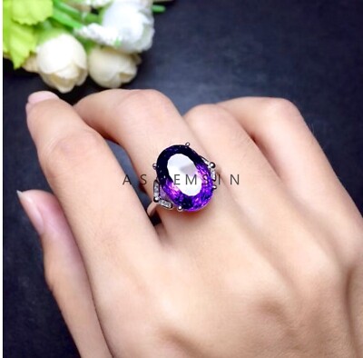 Natural Amethyst Gemstone With 925 Sterling Silver Anniversary Ring For Women's