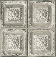 Aged Square Silver Ceiling Tile on Unpasted Wallpaper IR50507