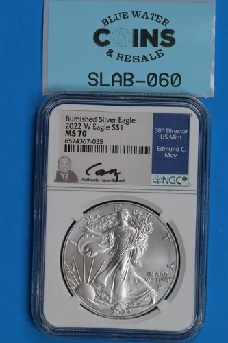 2022 W $1 SILVER AMERICAN EAGLE NGC MS70 BURNISHED MOY SIGNED SLAB-060