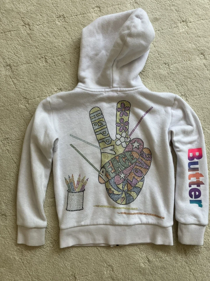 Lote de 2 sudaderas con capucha adornadas súper suaves con mantequilla para niñas talla 4 blanco y negro Foto 3 de 4