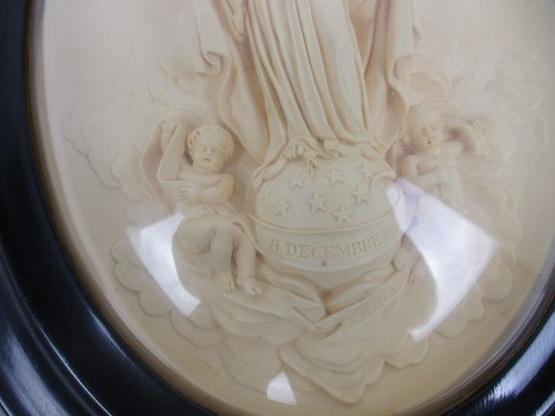 Antique Ornate Frame Convex Glass Dome Wood Virgin Mary ascension HTF Collector - Picture 3 of 5