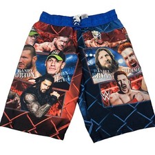 WWE Wrestling All Stars 2015 Swim Trunks Boys XL 14-16 Board Shorts Blue Red