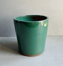 Emerald Green Glazed Clay Round Bucket Pot | Gloss Glazed Pot | Bucket Shape