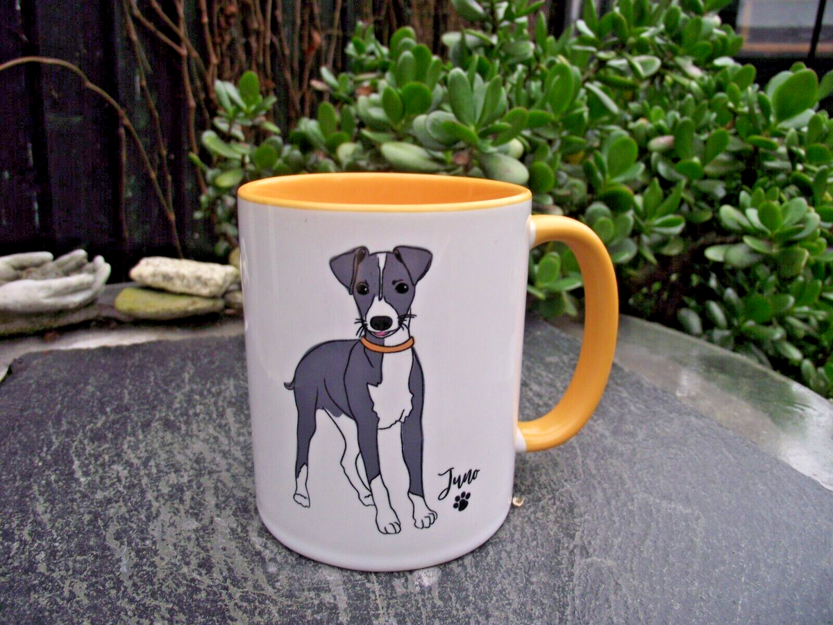 Duraglaze Grey White Whippet Greyhound Lurcher Puppy Dog Ceramic Mug