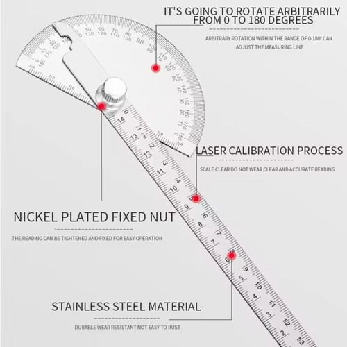 Angle Ruler 180 Degree Protractor Adjustable Protractor Drafting Supplies - Picture 5 of 15