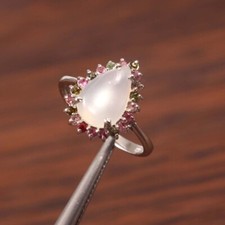 Moonstone Ring Statement Tourmaline Stackable 925 Sterling Silver wedding