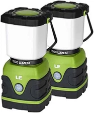LE 1000LM Battery Powered LED Camping Lantern Portable Emergency Hike, 2 Pack