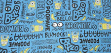 QUILTING TREASURES DESPICABLE ME MINIONS BELLO CT BLUE GRAPHICS FABRIC NEW-0.5YD