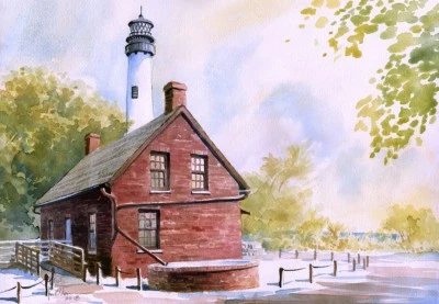 BELLA TERRA PUBLISHING Cape Florida Lighthouse & Keeper's House, Key Biscayne. James Mann Art Notecards