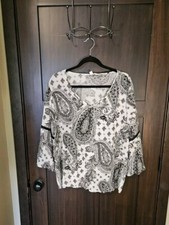 EUC Women's Plus White Paisley Print Boho Tunic Top Blouse Size XXL 2XL