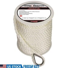 Twisted Nylon Anchor Line W/ Stainless Steel Thimble 100ft 3/8in 3350lb Strength
