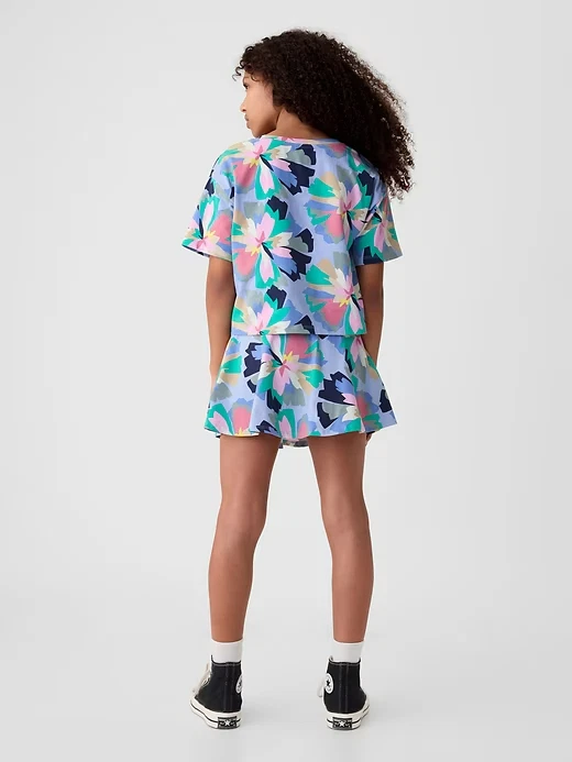 GAP KIDS GIRLS M 8 SHORT SLEEVE COTTON BLUE FLORAL KNIT SKORTS SET OUTFIT NWT - Image 2 of 4