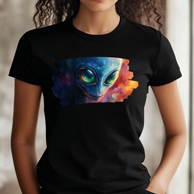 Women's Alien Portrait Motif Cotton T-Shirt Size XS to 3XL