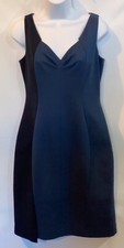 Elie Tahari 6 Blue Black Sleeveless Stretch V Neck Fitted Short Sheath Dress