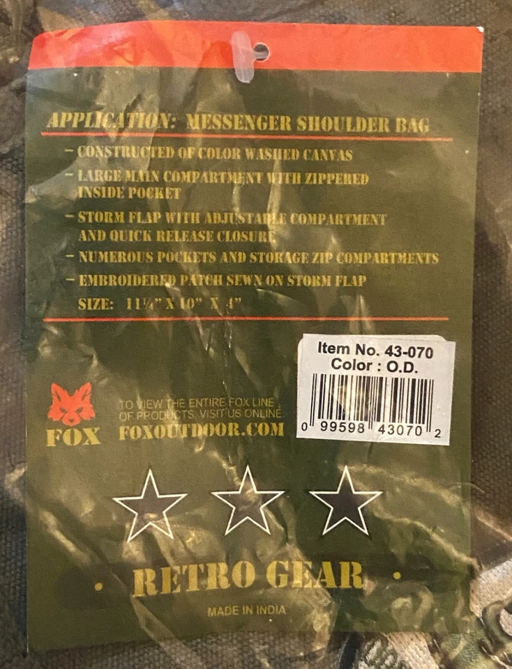 Fox Outdoor 43-070 Bolso Mensajero Retro 'Don't Tread on Me' Parche DTOM, OD Verde Foto 4 de 4