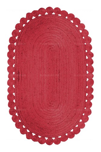 Oval Area Rug Scalloped Living Room Orange Boho Kilim Handmade Jute Carpets 3x10 - Picture 5 of 61