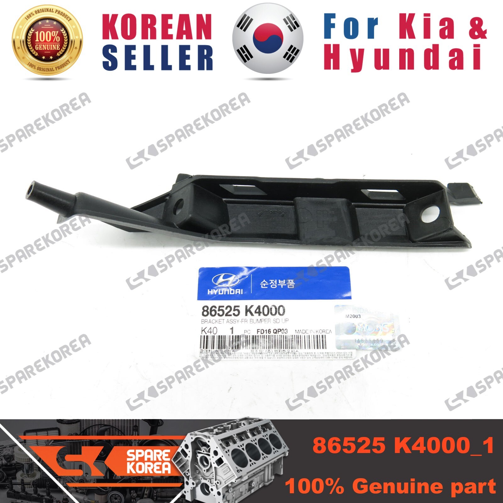 Genuine/OEM 86525K4000 BRACKET ASSY-FR BUMPER SD UPR,LH for  