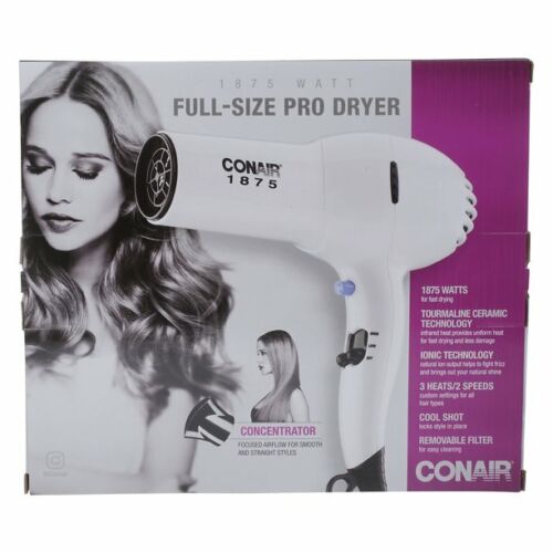 Conair Full Size Pro Hair Dryer 1875 Watt Turbo Styler White Tourmaline Ceramic - Picture 4 of 5