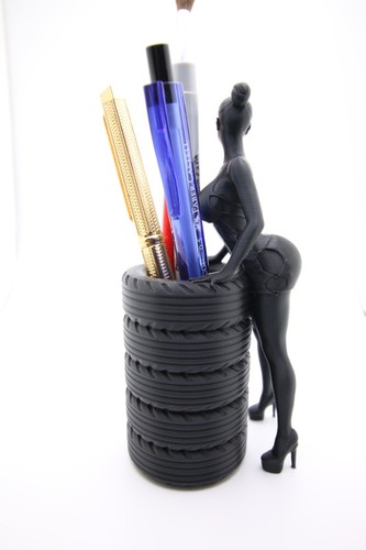 Beautiful Woman Tire Stack Figure Desktop Stand to Hold Pens, Pencils, Markers - Picture 6 of 8