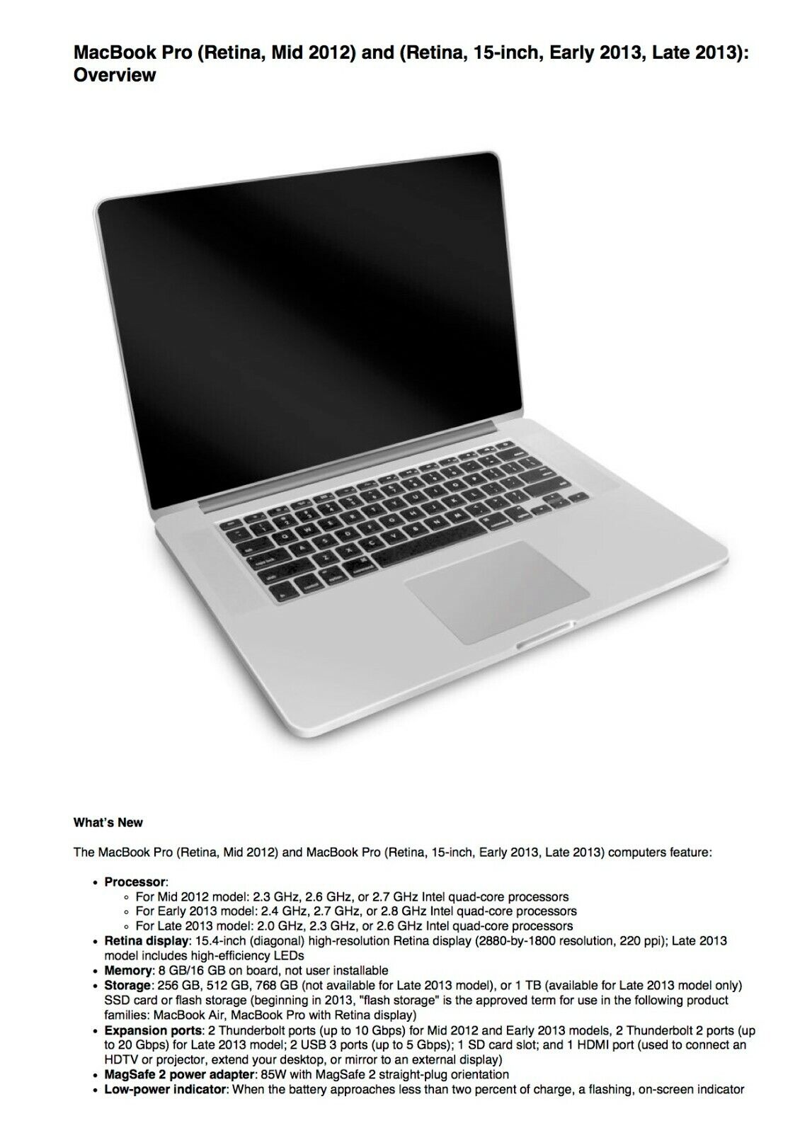 MacBook Pro Retina 15-inch Mid 2012,Early,Late 2013 Service