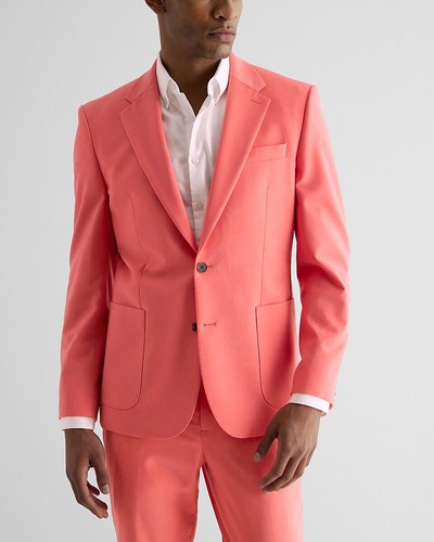NEW EXPRESS $298 CORAL SLIM WOOL BLEND MODERN TECH SUIT JACKET SZ 38S