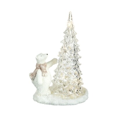 Himmel schickt Eisbär im Schal mit Leuchtglasbaum Weihnachtsdeko
