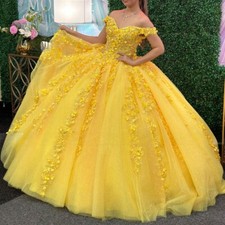 Glitter Yellow Quinceanera Dresses Off Shoulder Applique Backless Sweet 16 Dress