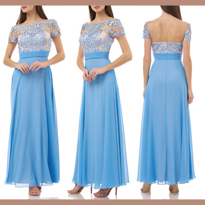 NEW $298 JS Collections Embroidered Illusion Bodice Gown [SZ 14 ] #F874
