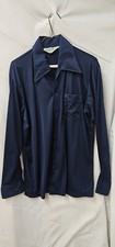 vintage 70s 80s KMART ROYAL BLUE POLYESTER MEN'S BUTTON DOWN SHIRT L