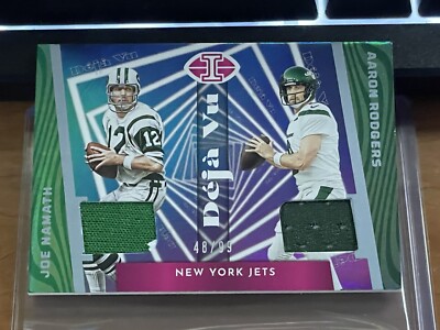 Joe Namath/Aaron Rodgers 2023 Illusions Deja Vu Jersey Relic #48/99 Jets 2 Color