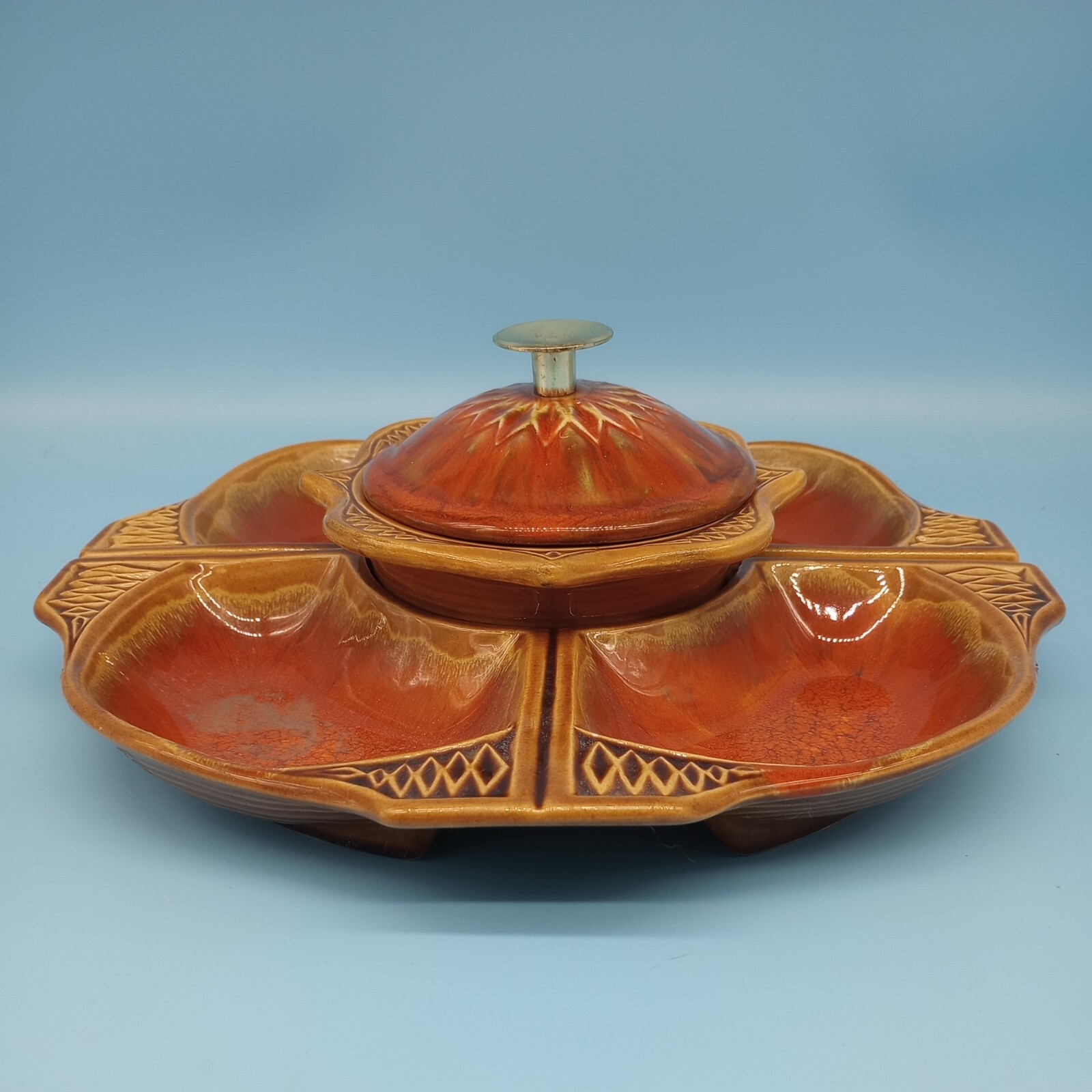 Vintage California Originals Pottery Chip & Dip Set Orange 755-759 USA 5 Pieces 