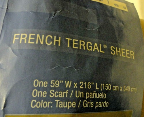 Designables French France Tergal Sheer Scarf in Taupe Color 59” W x 216" L New - Picture 2 of 22