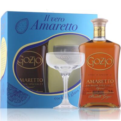 Gozio Amaretto Premium Specialty Likör 24% Vol. 0,7l im Set mit Glas