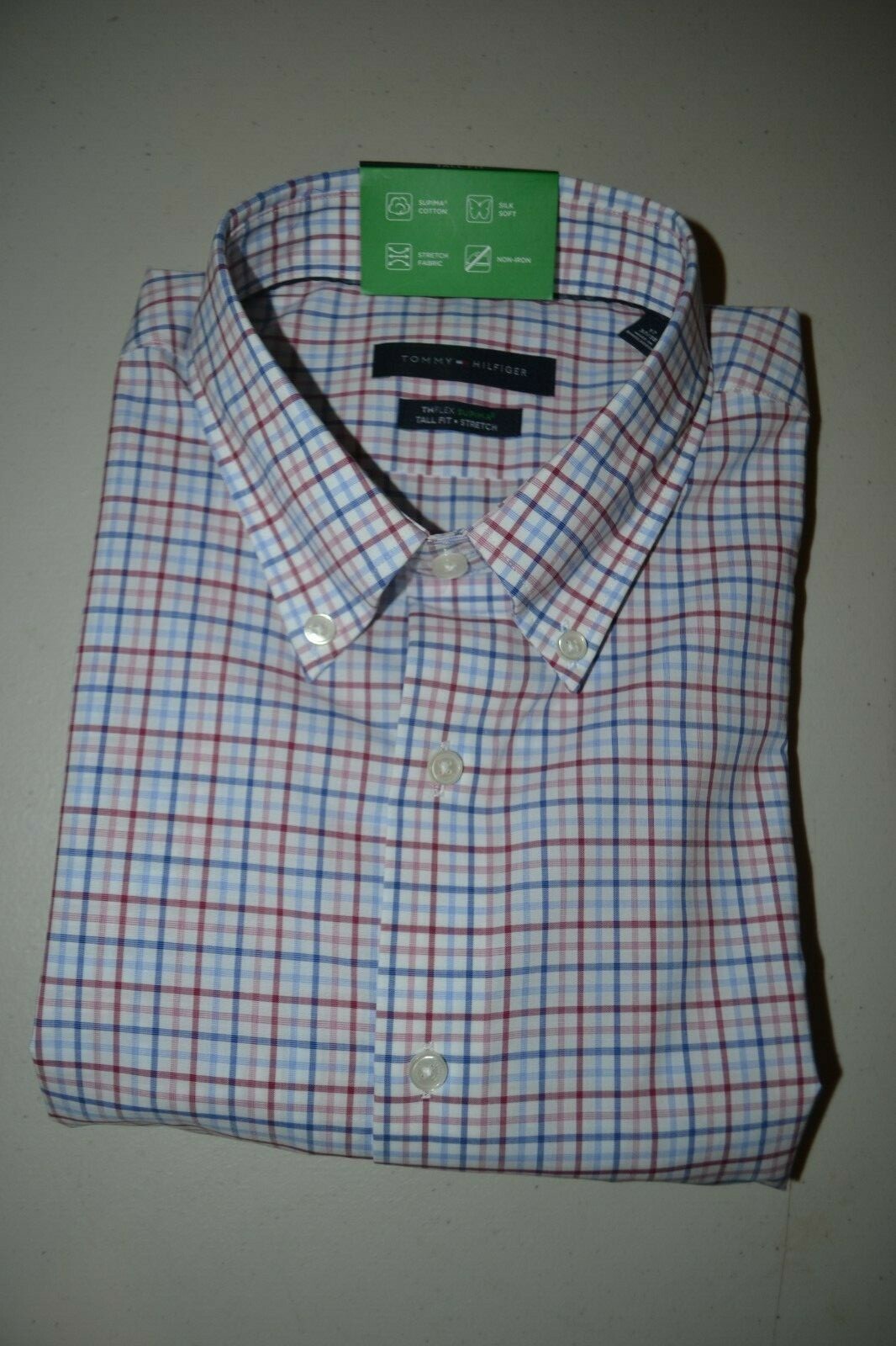 NWT Tommy Hilfiger Men's Check THFlex Supima Tall Fit Stretch Dress Shirt Sz 17 thumbnail 12
