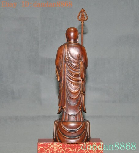 8.6" Tibetan Buddhism Boxwood wood Ksitigarbha jizo Bodhisattva statue - Picture 7 of 8