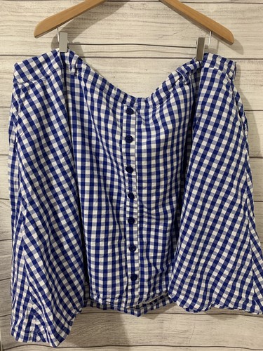 Modcloth Plus Size 4x Blue Gingham Button Front Belted A-Line Skirt NO BELT - Picture 2 of 3