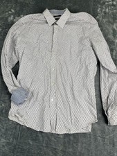 Hugo Boss Mens White Blue Geometric Long Sleeve Button-Up Shirt XL